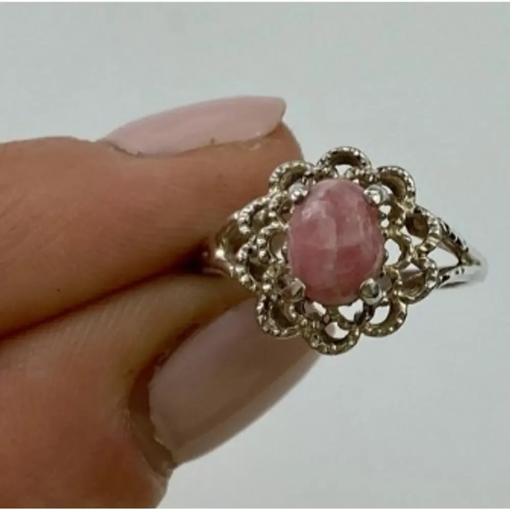 925 Sterling Silver Pink Agate Ring Size 6